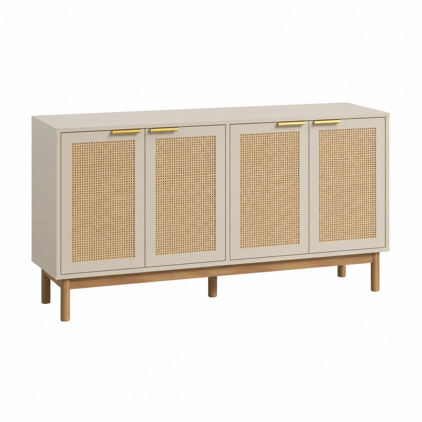Aparador de madera y ratán beige 150x40x80 cm