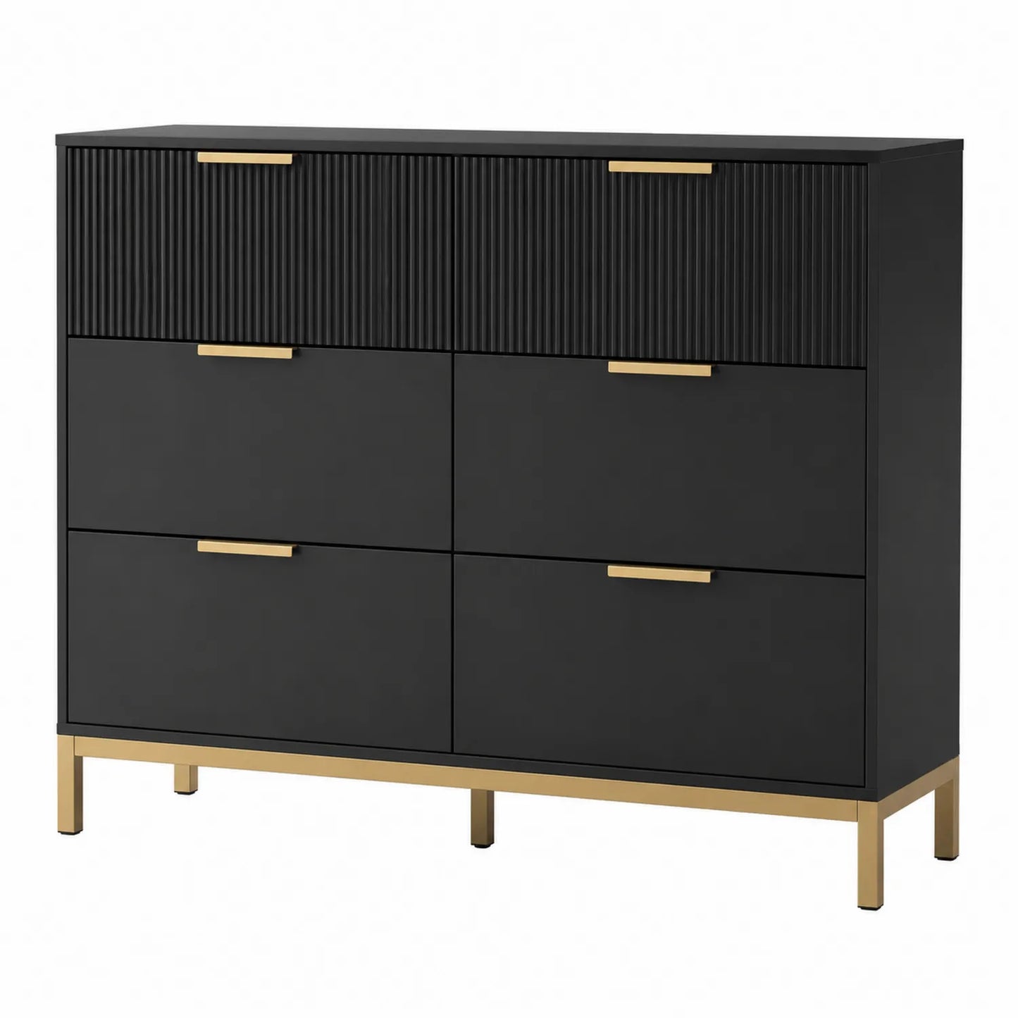 Cómoda de Madera con Tiradores de Metal 6 Cajones Negra