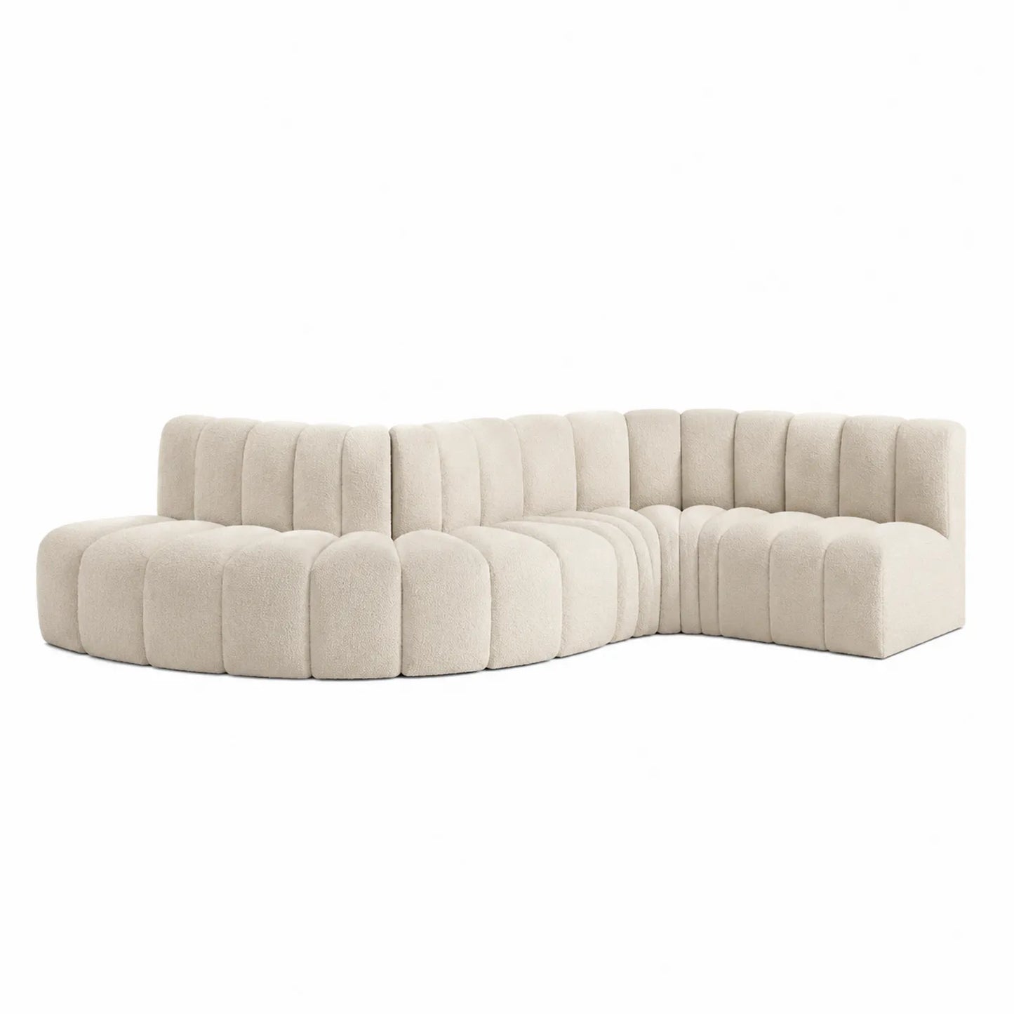Sofá seccional curvo de tela poliéster beige 300x150x80 cm