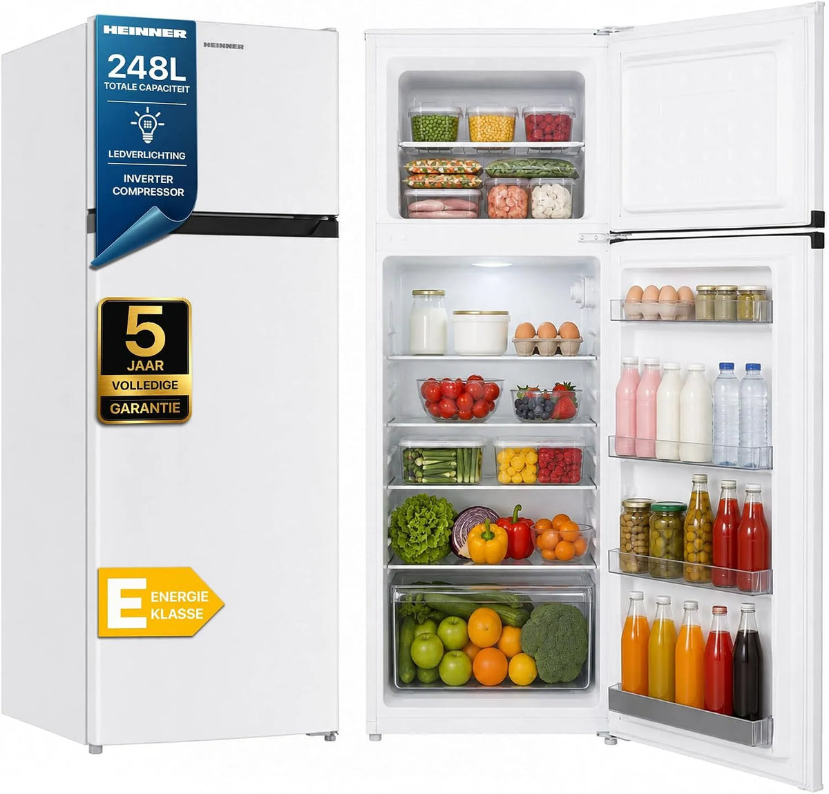 HF-HM248INVE koel-vriescombinatie, 248 l, invertermotor, ++ Koelkast met dubbele deur, inverter-compressor, koelgedeelte 198 liter