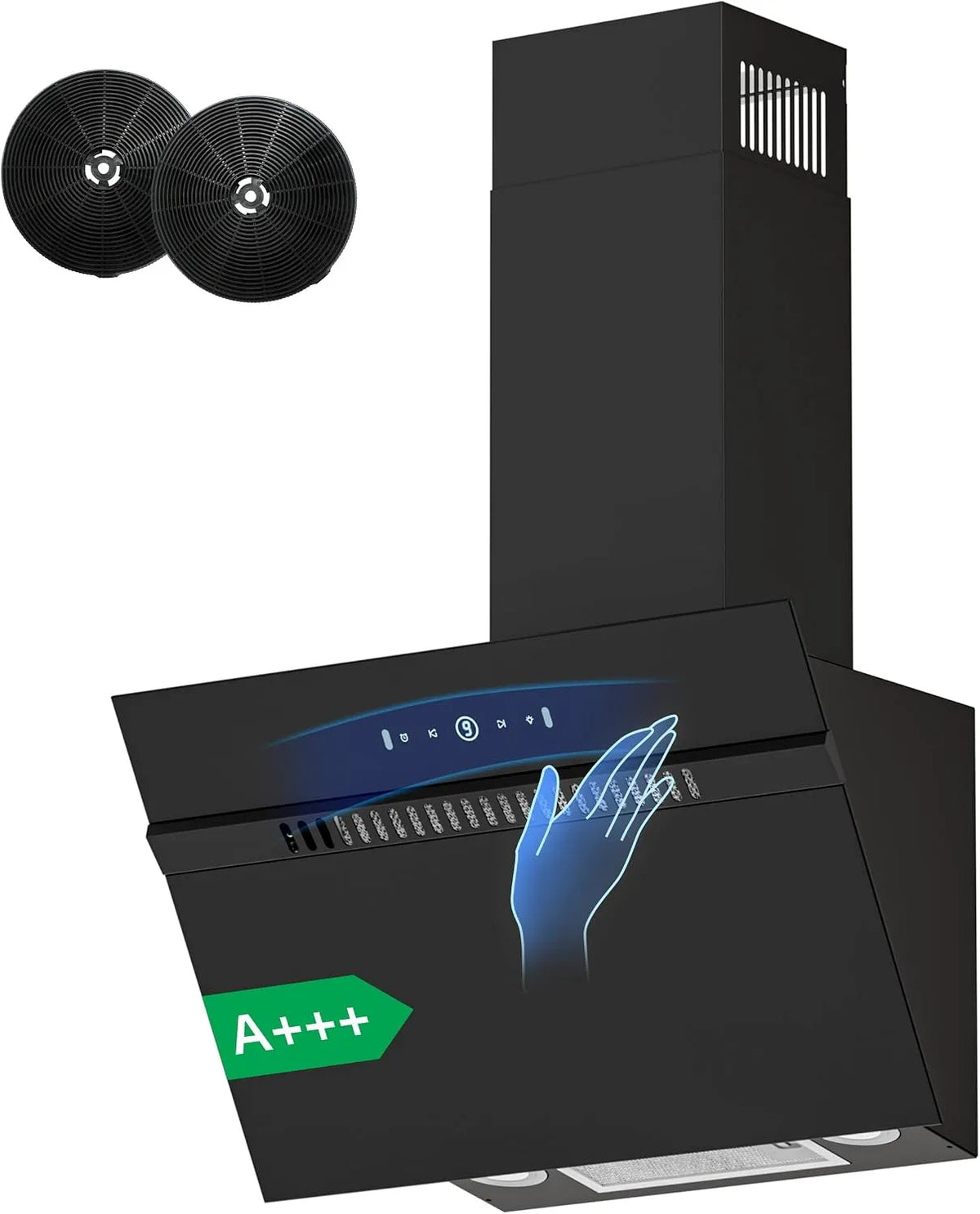Afzuigkap, 684 m3/h, 60 cm, 9 standen, FIREGAS schuine 60 cm, touch-en gebarenbediening, recirculatie/luchtafvoer