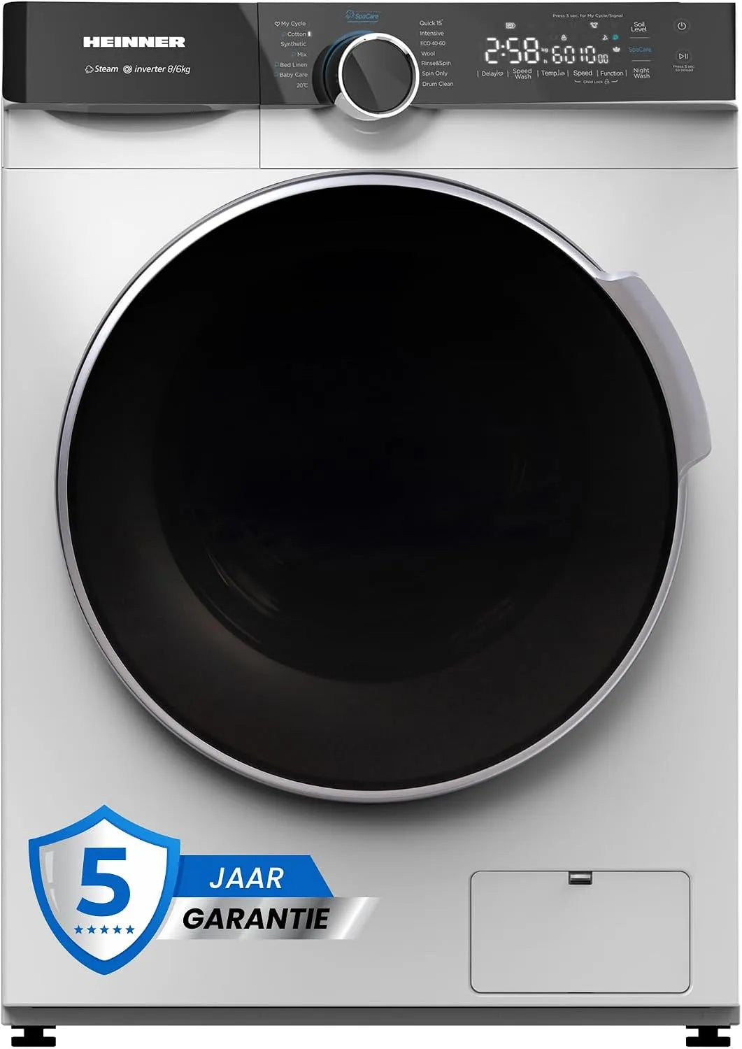 Was-droogcombinatie, 15 Programma's, digitaal display, invertermotor, stoomfunctie, Wasmachine met Droger 8/6 kg, 1400 Toeren Inverter Combi Wasdroger