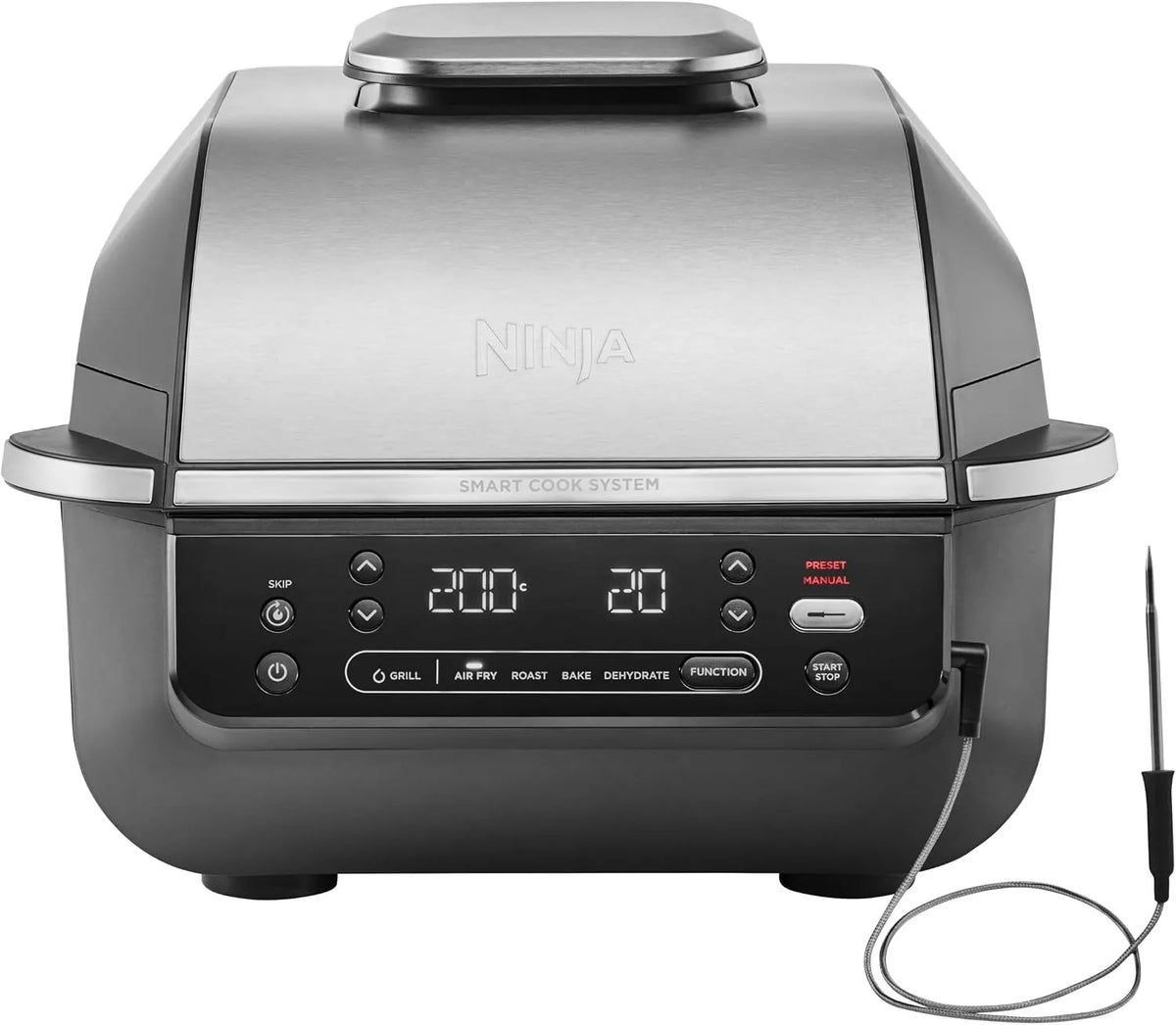 Ninja EG351EU airfryer, 5-in-1 Indoor Grill &, zwart/zilver, heteluchtcirculatie met kookprogramma's