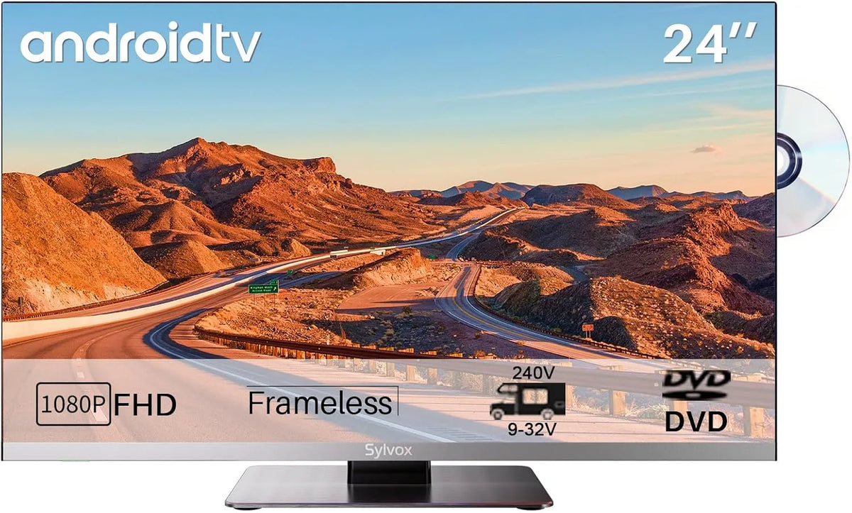 SYLVOX 24 DC 12V Smart TV, 24 inch, 1080p, inch voor campers, frameloze 1080p FHD, ingebouwde dvd-speler