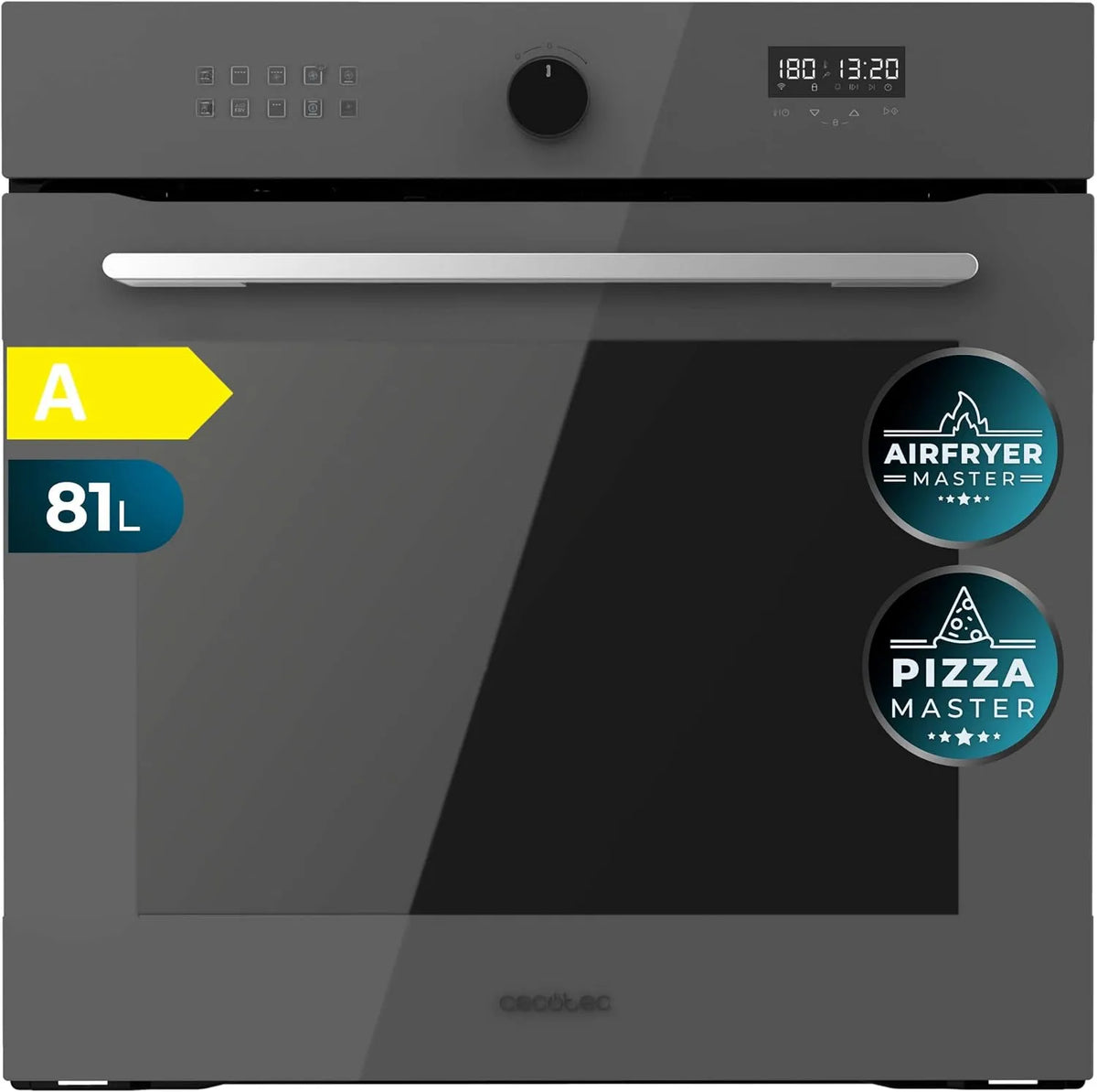 Cecotec AF316000 elektrische oven, 3400W, stoomfunctie, Inbouw Multifunctionele Oven 60cm Bolero Hexa Glass Grey A. 3400W, Pizza Master, Steam Assist
