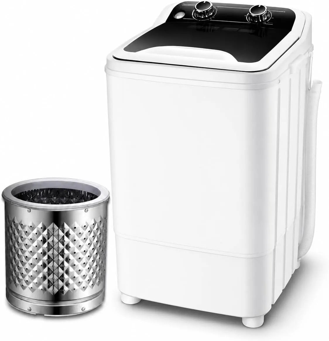 Wasmachine, Draagbare, compacte 7 kg enkele kuip met afvoerpomp, 400W mini- voor appartementen, kamperen en campergebruik