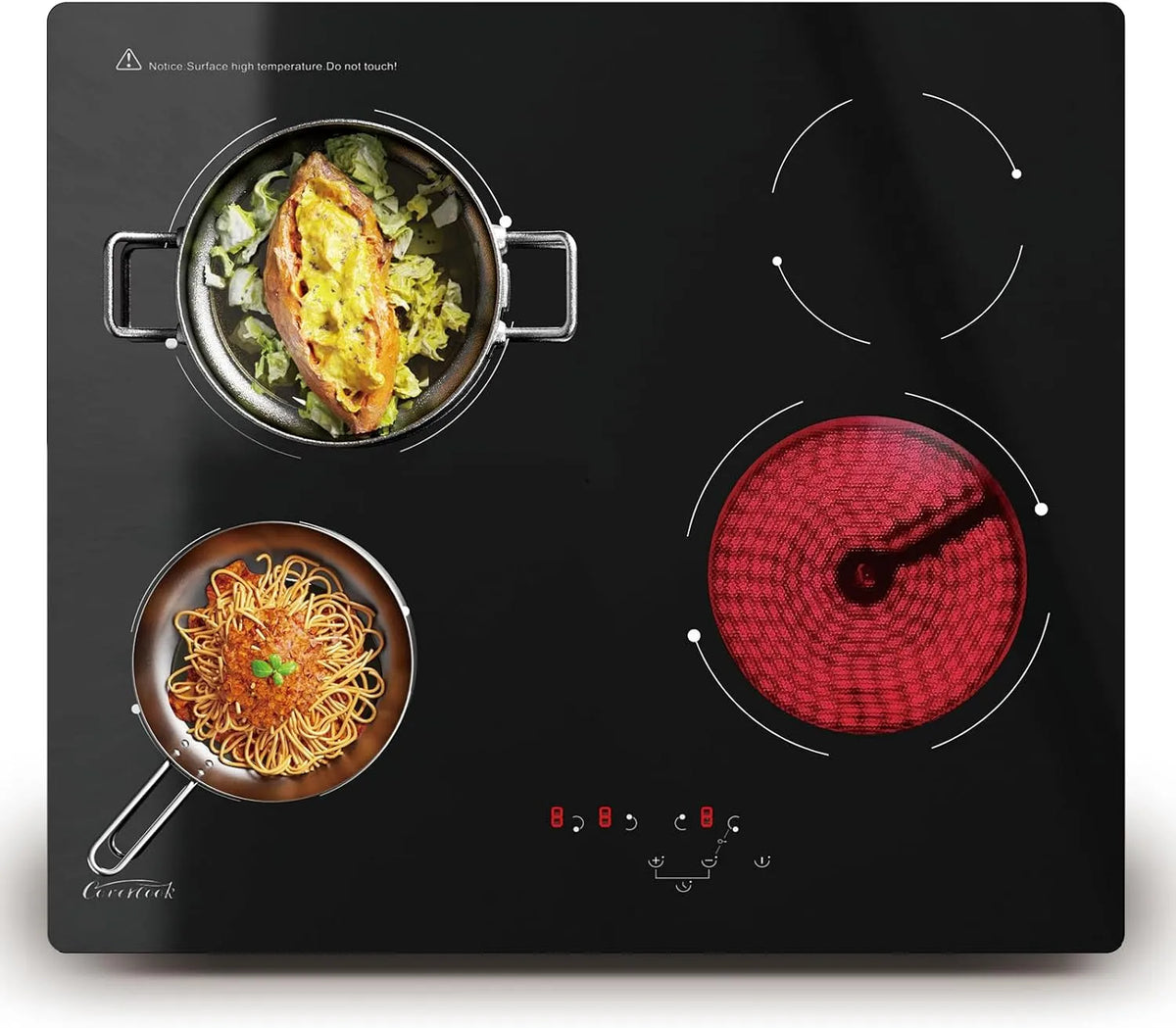 Keramische kookplaat, 6000 W, 60 cm, touchbediening, timer, Elektrische 60 cm kookplaat, ingebouwde kookplaat zwart glas kookplaat