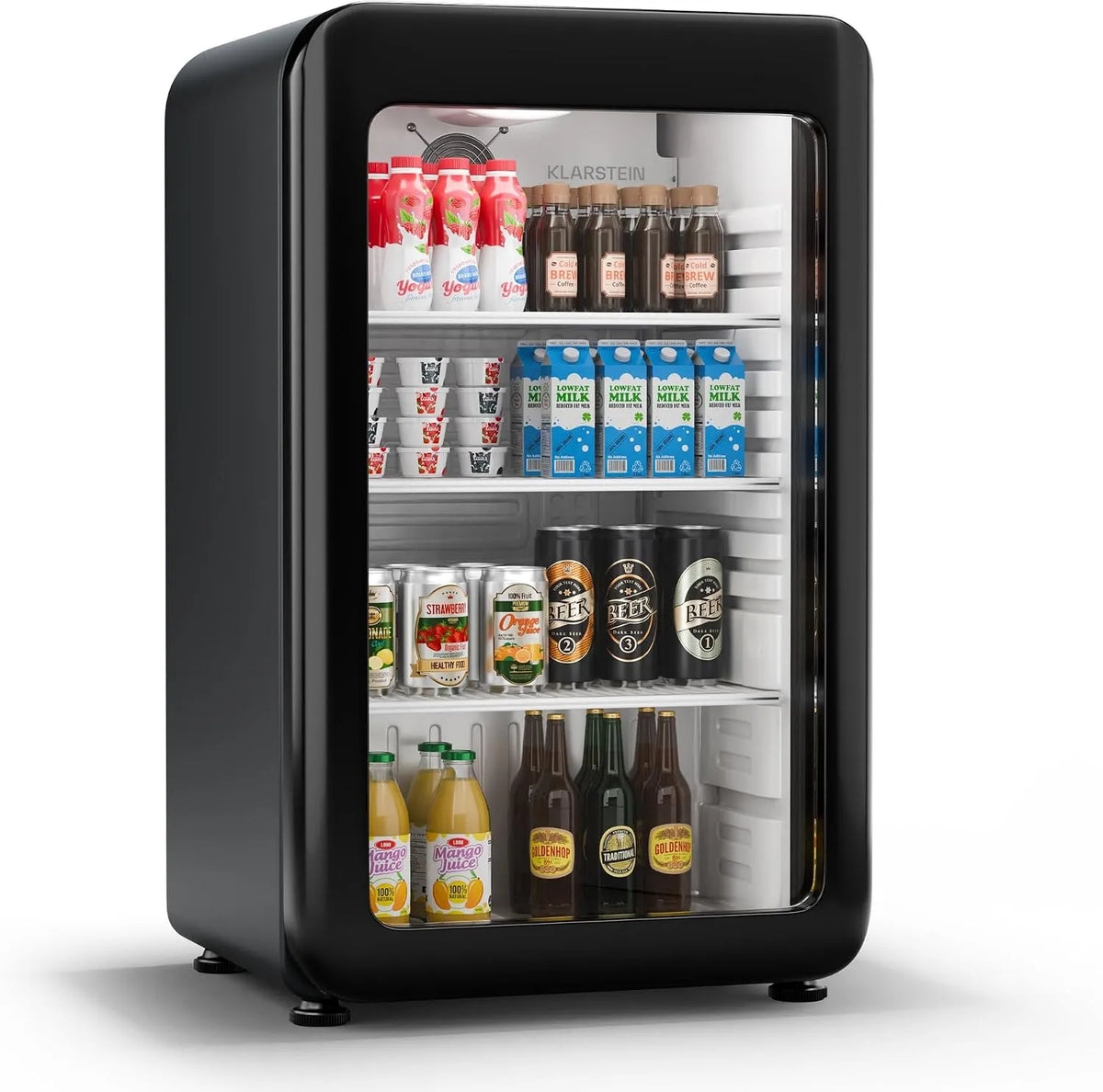 Klarstein koelkast, Audrey Evo Dranken met Glazen Deur, Retro Design, Dubbelwandige Deur