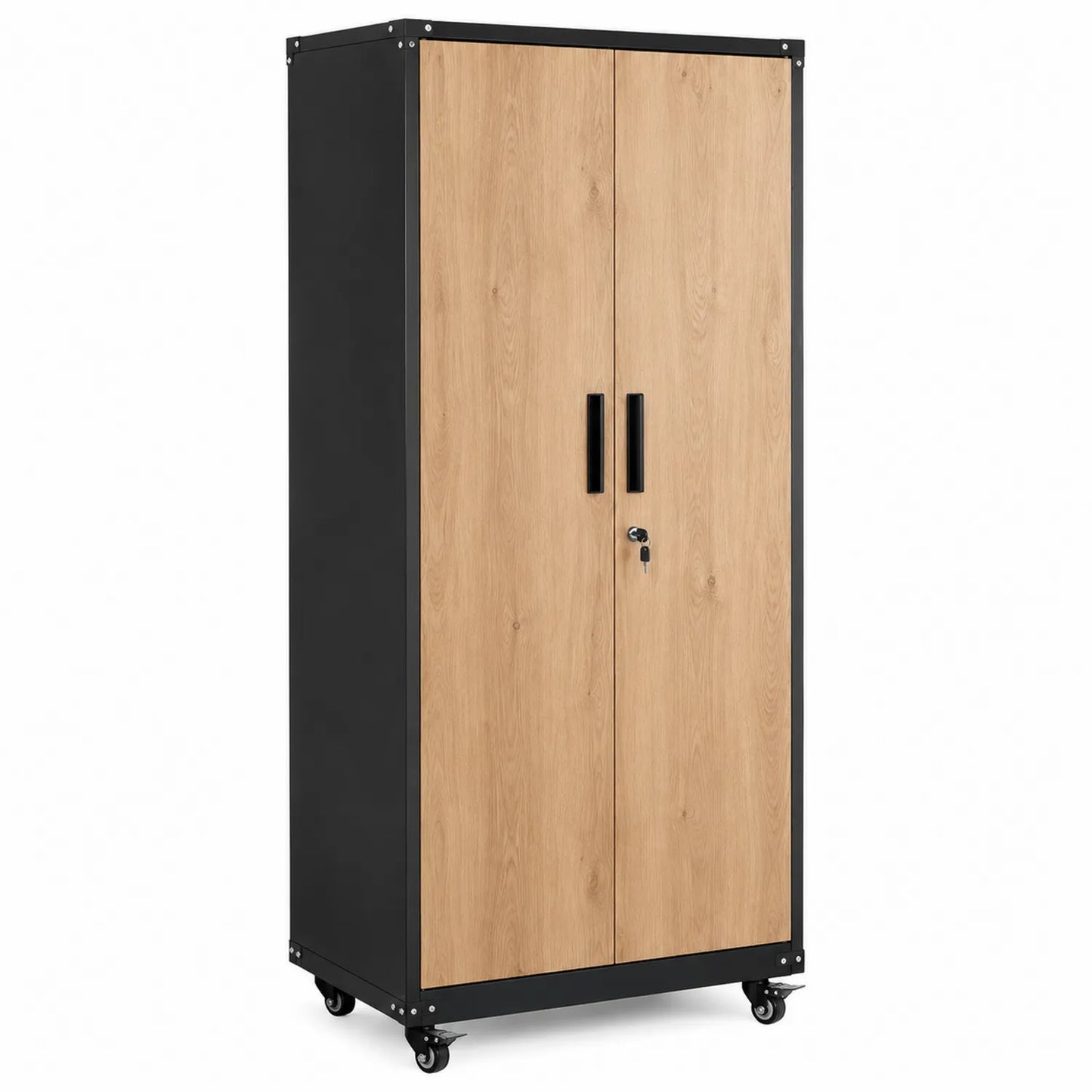 Armario de metal y madera con ruedas y cerradura 180x90x45 cm