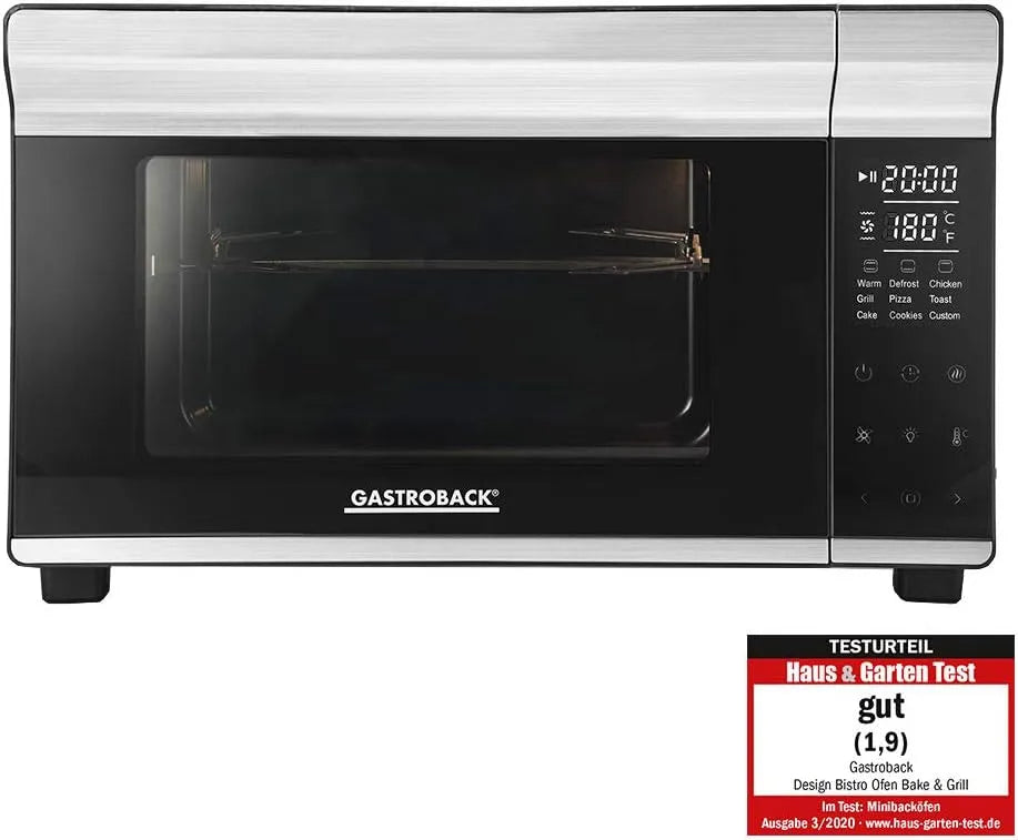 Elektrische oven, 30 cm, GASTROBACK Design Mini-oven, bake & grill, mini-bakoven met circulatie, Cool Touch behuizing, grillrooster en grillspies