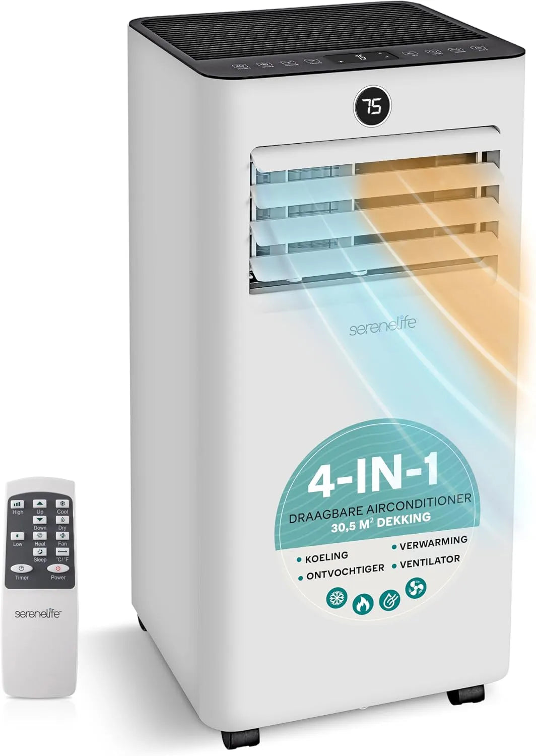 Airconditioner, 9000 BTU, 31 m2, 2,34 kW, stille werking, koel- en verwarmingsfunctie, SereneLife Mobiele Airco 9000 BTU, Voor Kamers tot 31 m2