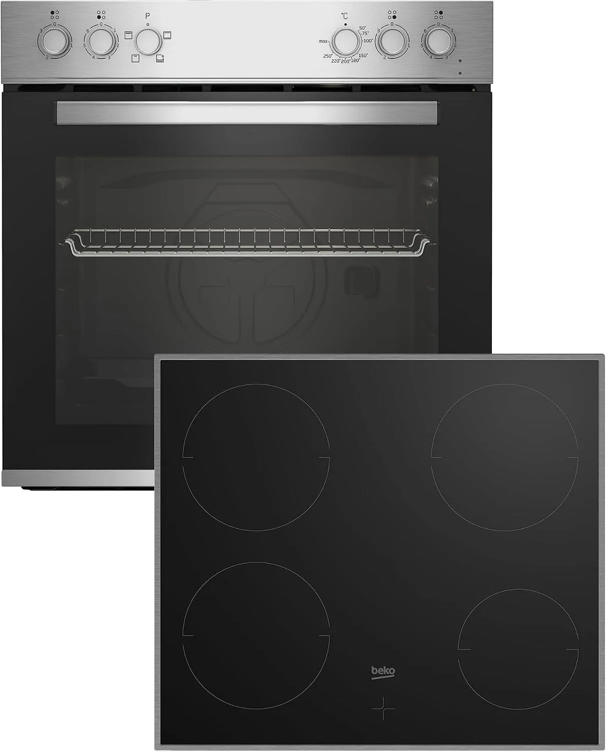 Beko BBUC12020X elektrische oven, roestvrijstalen behuizing, stoomfunctie, Inbouwfornuisset, SteamShine-reiniging, zwart/roestvrij staal