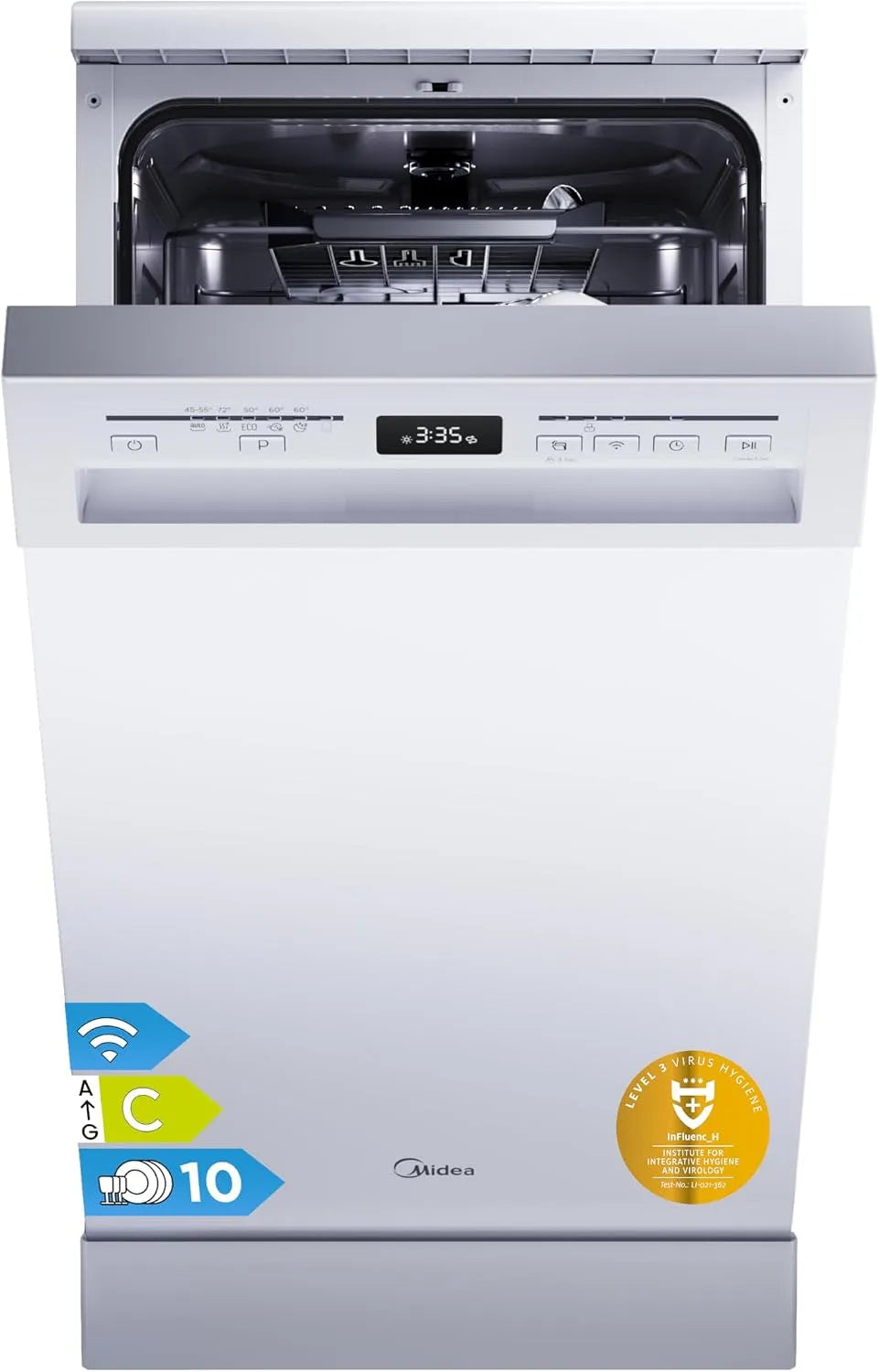 Midea 5.45NW10C vaatwasser, 44 db, 45 cm, 7 programma's, wifi-bediening, automatische werking, vrijstaand & geschikt voor onderbouw