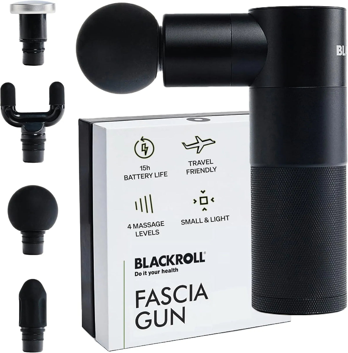 Massagepistool, BLACKROLL FASCIA GUN, voor spieren en fascia, instelbare intensiteitsniveaus voor rug-