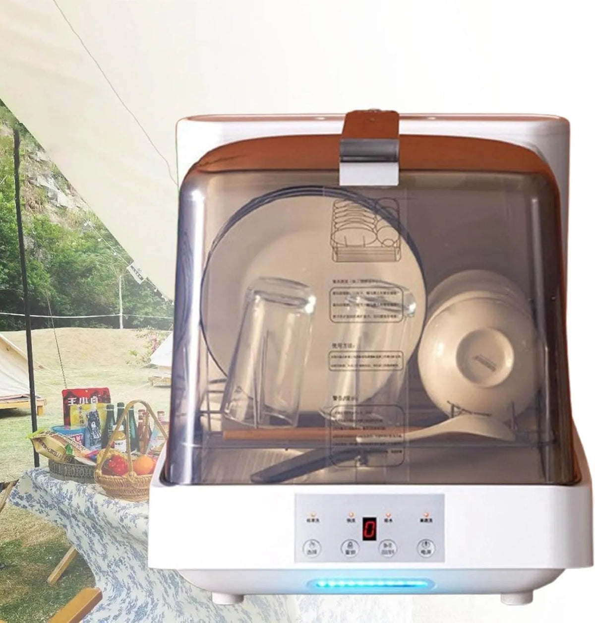 Vaatwasser, heteluchtfunctie, Aanrecht met ingebouwde watertank van 6 liter, draagbare s voor appartementencampers, PTC-heteluchtdroger en inlaatslang