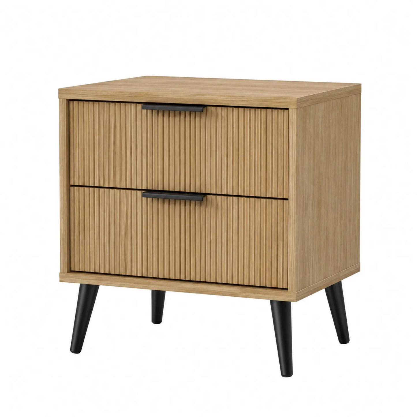 Mesita de noche de madera con patas metálicas y dos cajones 50x40x60 cm
