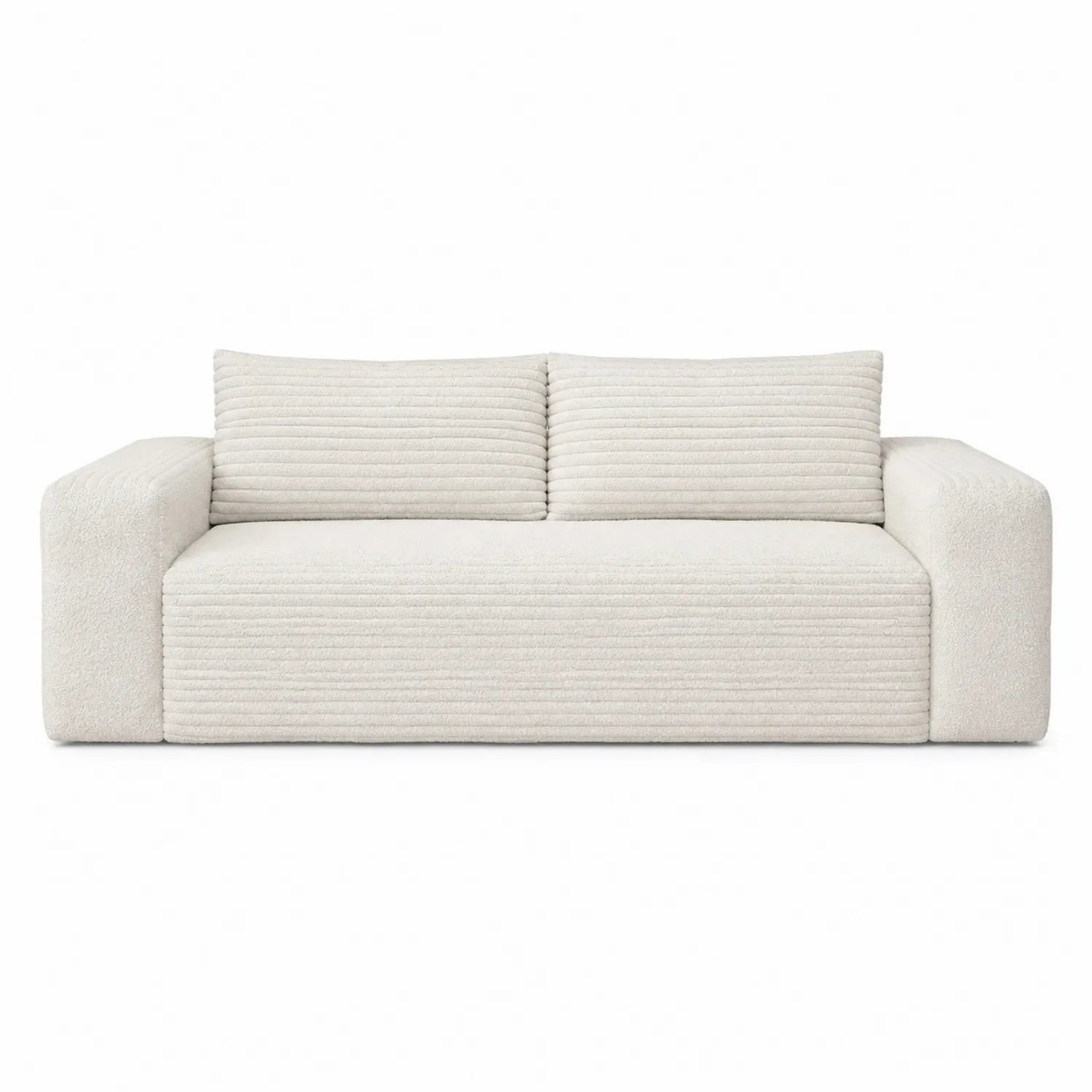 Sofá de tres plazas de tela bouclé blanco 220x90x75 cm