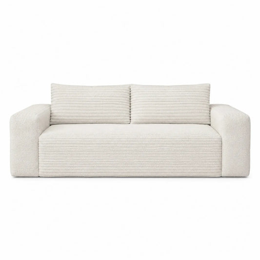 Sofá de tres plazas de tela bouclé blanco 220x90x75 cm
