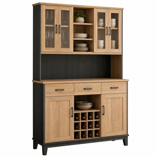 Aparador de Madera de Roble y MDF con Almacenamiento para Vino