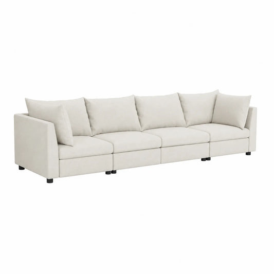 Sofá modular de 4 asientos de madera maciza y poliéster Beige