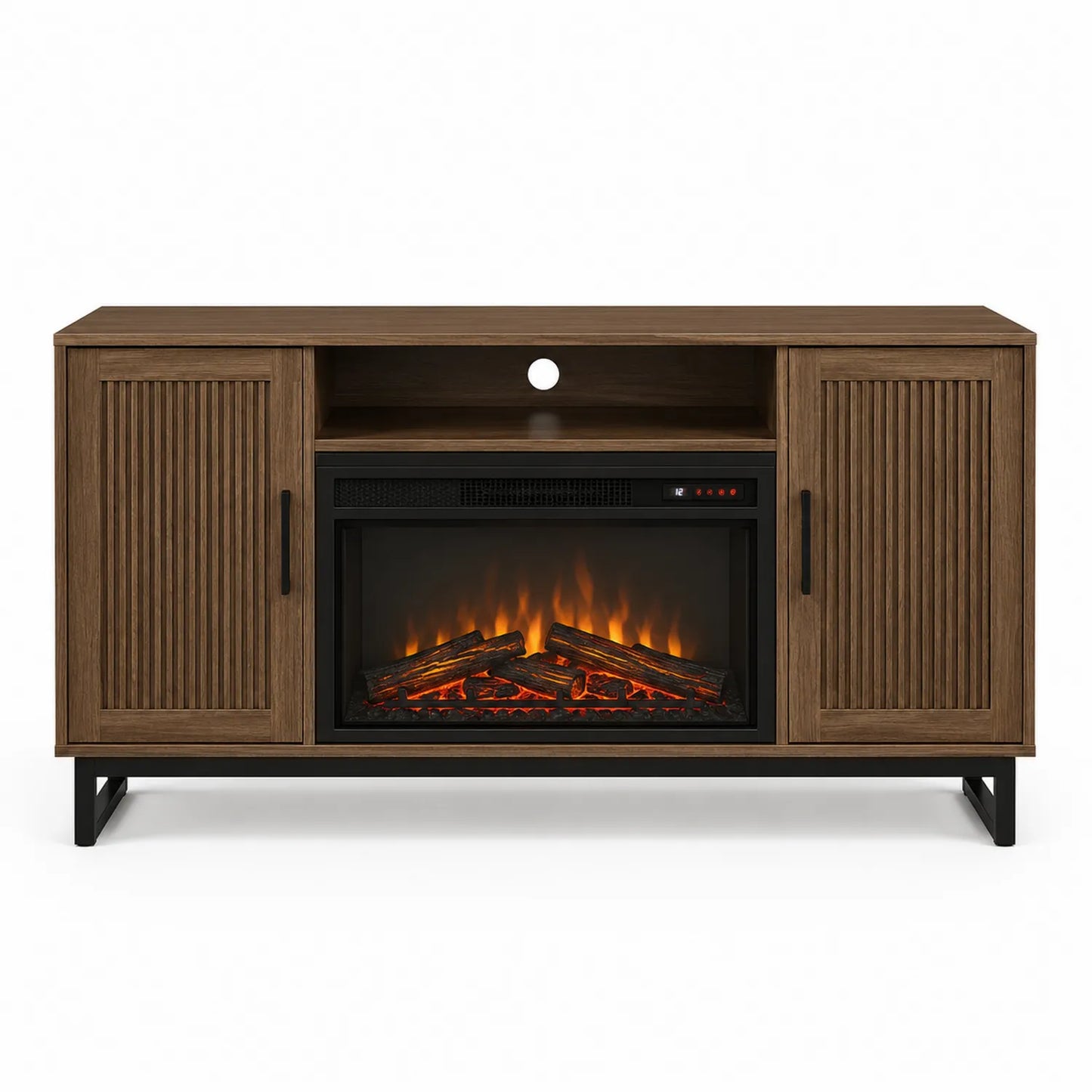 Mueble de TV con Chimenea Eléctrica de Madera y Metal Marrón