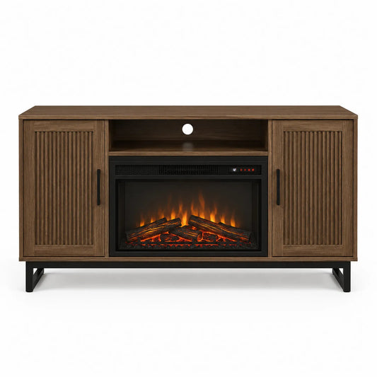 Mueble de TV con Chimenea Eléctrica de Madera y Metal Marrón
