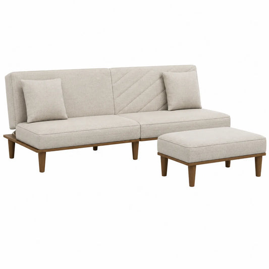 Conjunto de Sofá Seccional de Madera y Tela Beige