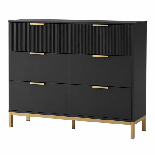 Cómoda de Madera con Tiradores de Metal 6 Cajones Negra