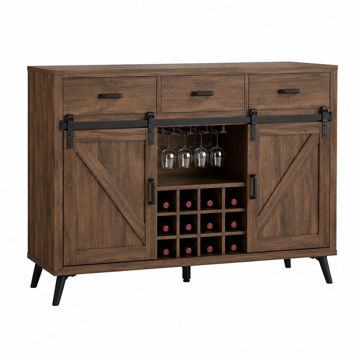 Aparador de Madera con Puertas Correderas y Almacenamiento para Vino de 80x120x40 cm Marrón