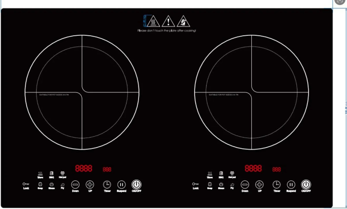 Inductiekookplaat, 220 V, 3600 W, met led-sensor-touch, elektronisch geregelde inductiezones