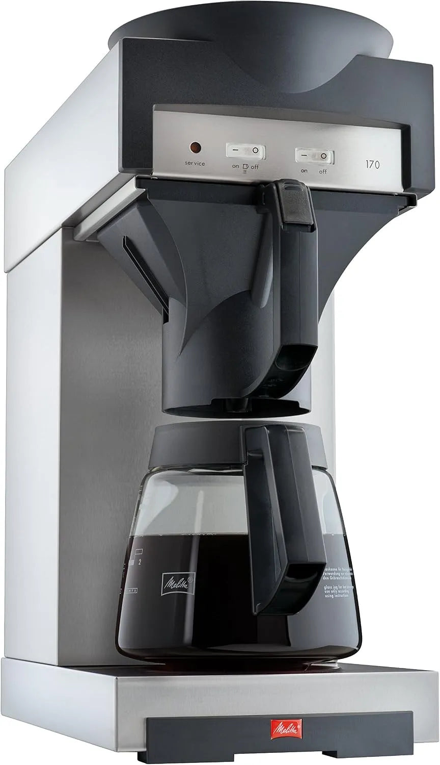 Koffiemachine, 1,8 L, roestvrijstalen behuizing, Melitta koffiezetapparaat met glazen kan, roestvrij staal/zwart