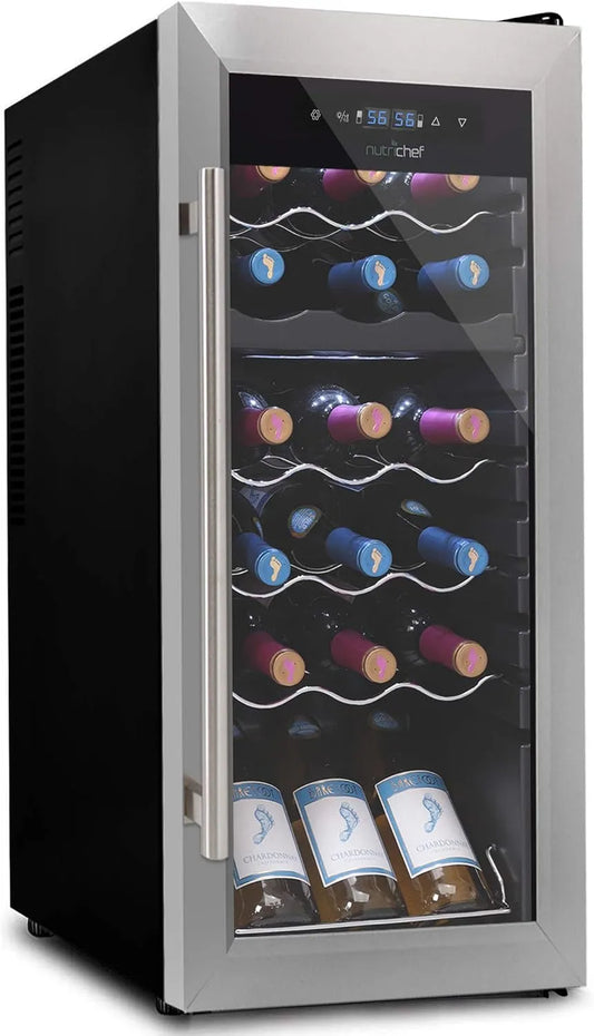 PKCWCDS185 wijnkoelkast, 18 Bottle Wine Cooler Refrigerator, White/Red Wine Fridge Chiller Countertop Wine Cooler, Glass Door, NutriChef