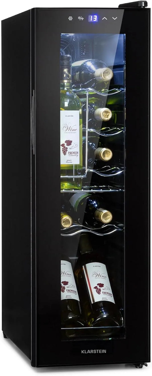 Klarstein wijnkoelkast, 45 dB, stille werking, Shiraz Zwart, glasdeur met UV-bescherming