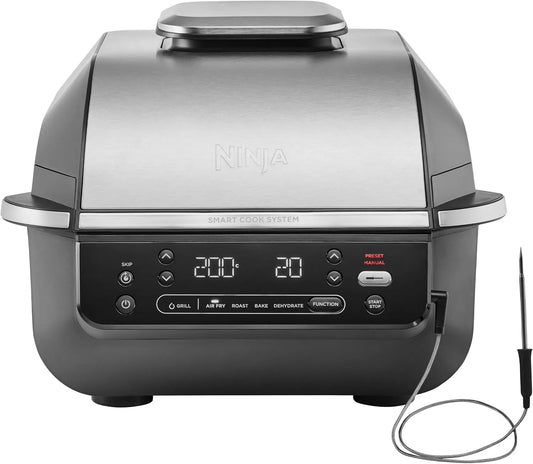 Ninja EG351EU airfryer, 5-in-1 Indoor Grill &, zwart/zilver, heteluchtcirculatie met kookprogramma's