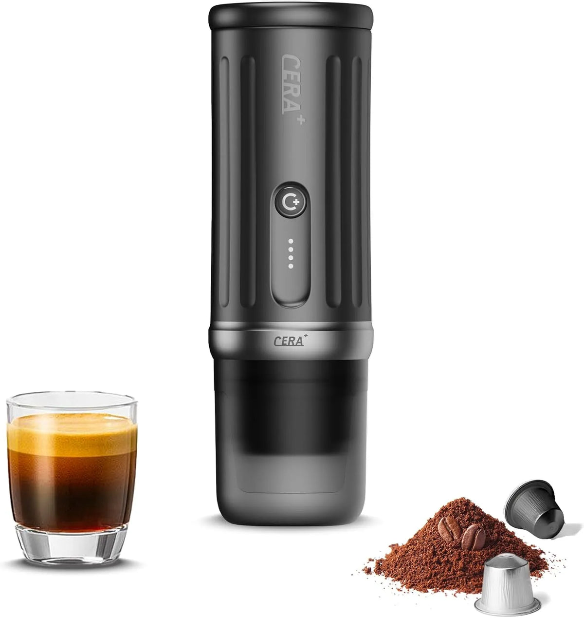 Espressomachine, 20 bar, 13500 mAh, CERA+ Zelfverwarmende draagbare, tot 8 kopjes per lading en 20 bar, CERApresso werkt met NS-capsules en terreinen