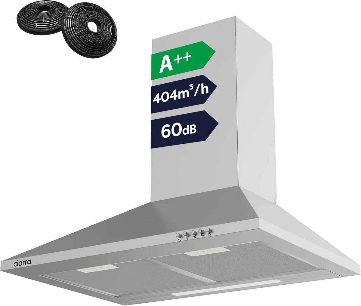 CBCS6201 afzuigkap, 60 cm, roestvrijstalen behuizing, CIARRA 60 cm A++ Wandmodel Roestvrij staal