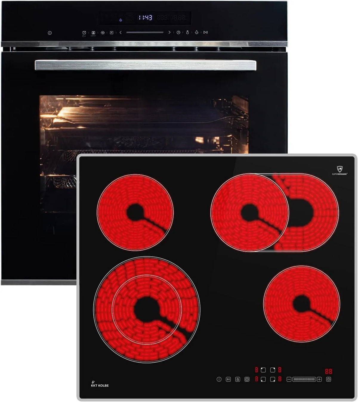 EB8017ED CH5901AL elektrische oven, timer, automatische werking, Fornuis: 60cm Inbouw oven + 59cm Keramische kookplaat, Pizza functie, Hete lucht