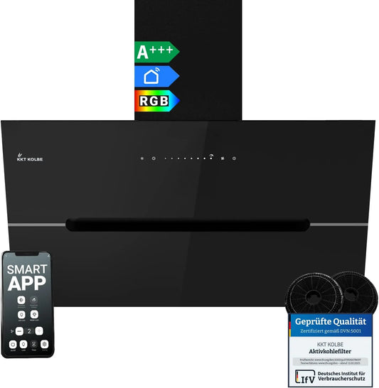 ECCO9005SM afzuigkap, 90 cm, KKT KOLBE wandkap, keukenventilatie met instelbare afzuigstanden