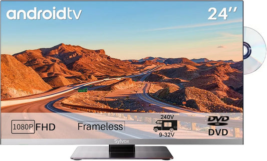 SYLVOX 24 DC 12V Smart TV, 24 inch, 1080p, inch voor campers, frameloze 1080p FHD, ingebouwde dvd-speler