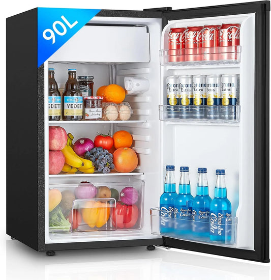 FOHERE 90L koel-vriescombinatie, omkeerbare deur, koelkast met vriesvak, Kleine koelkast met fruit- en groentevak, 7 instelbare temperatuurregelaars