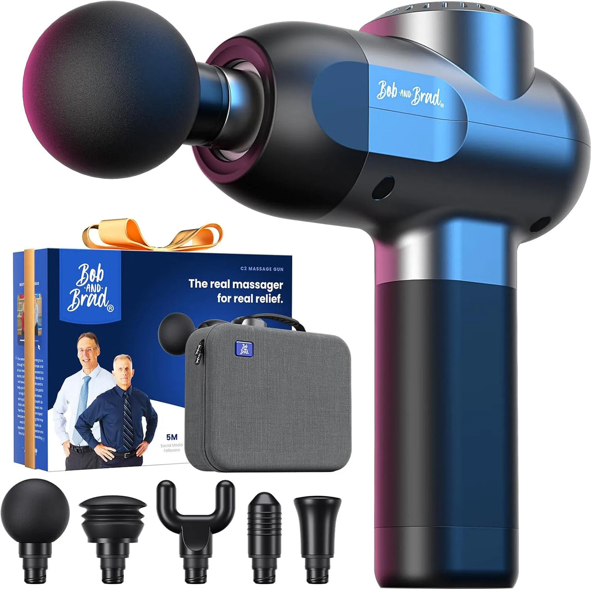 Massagepistool, 5 Snelheden, Bob and Brad C2, Diepweefsel Percussiemassager, Spiermassager met 5 Snelheden en 5 Koppen