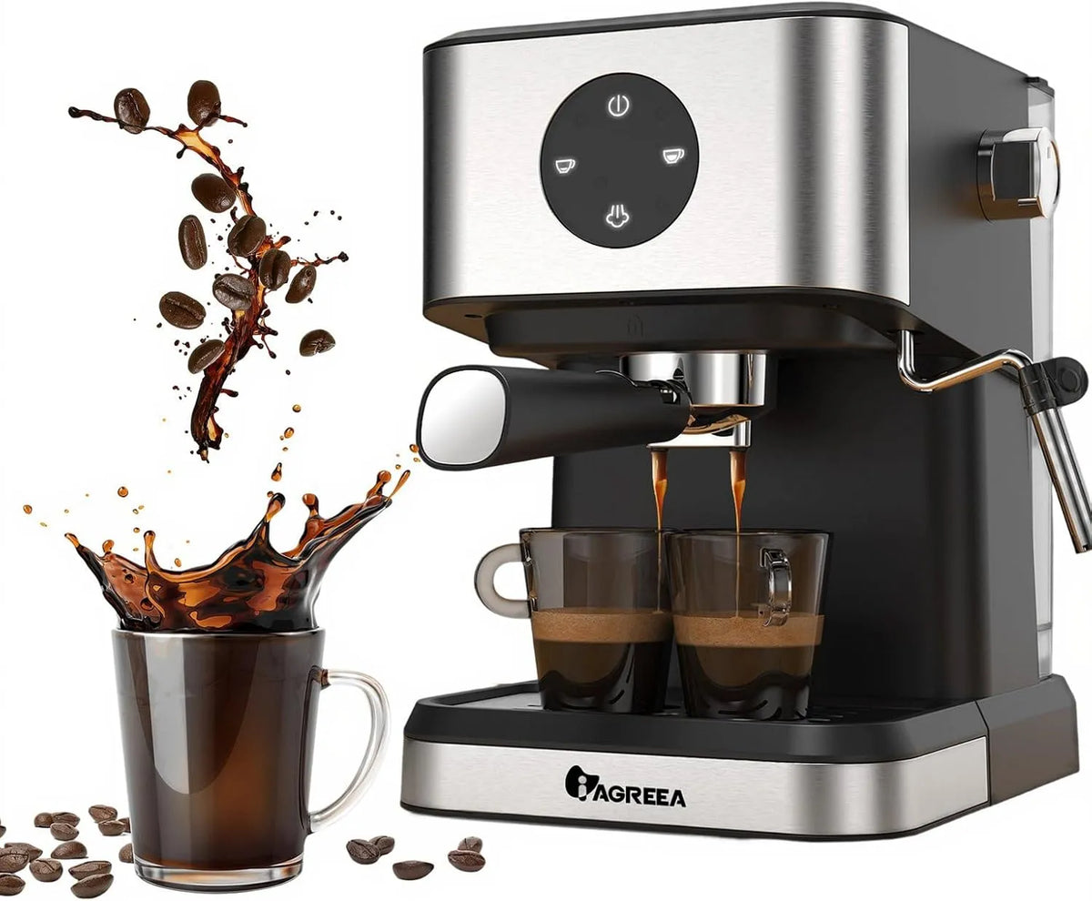 Espressomachine, 20 bar, automatische werking, IAGREEA, professionele met melkopschuimer, afneembaar waterreservoir, snel opwarmen