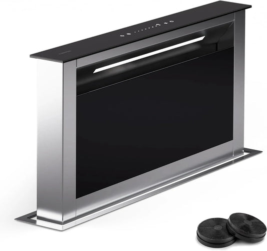 Klarstein afzuigkap, 60 cm, downdraft 60 cm, verzinkbare afvoer/circulatie voor de keuken, smalle circulatiekap zonder afvoerbuis