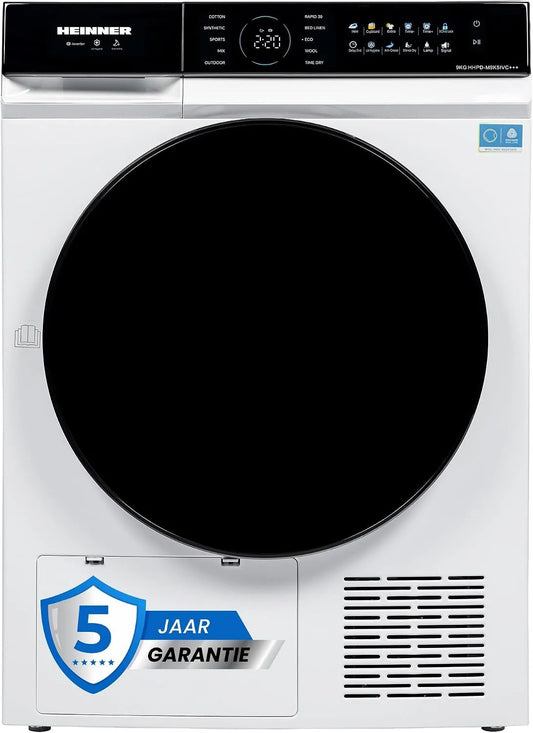 HHPD-M9K5IVC warmtepomp, digitaal display, invertermotor, stille werking, +++ droger 9 kg met energiezuinige Inverter motor, touch-display