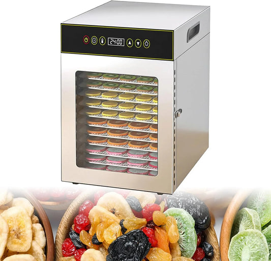 24 voedseldroger, timer, Voor Huishoudelijk Gebruik, Met 12/18 Roestvrijstalen Trays, -Uurs Digitale Timer, Commerciële Droger Voor Gedroogd Vlees