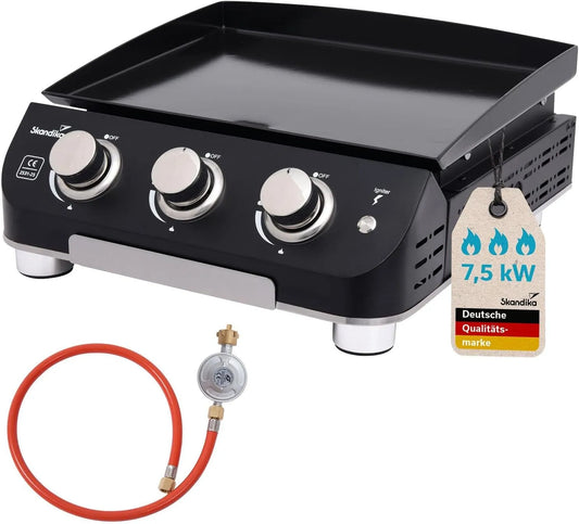 Kookplaat, 3 branders, Skandika Plancha Grill Palo 3 branders, gasplancha grillplaat, draagbare gasgrill met
