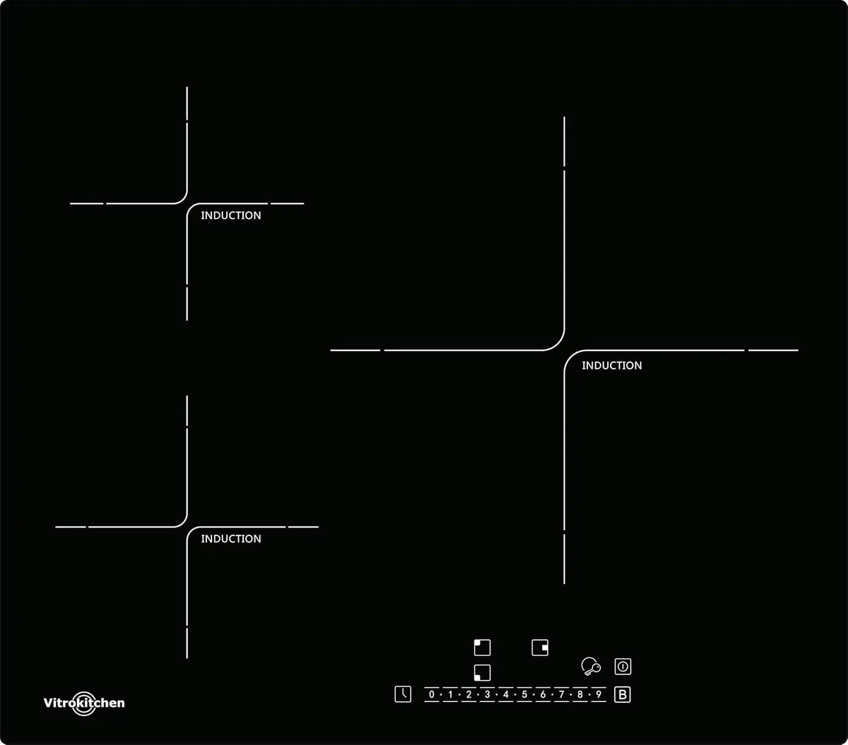 IND630N inductiekookplaat, 32 cm, 3 zones, 9 standen, Vitrokitchen, extra groot bereik van 32 cm, restwarmte-indicator