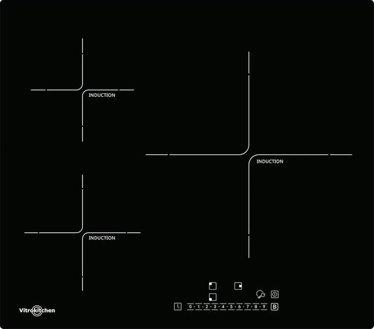 IND630N inductiekookplaat, 32 cm, 3 zones, 9 standen, Vitrokitchen, extra groot bereik van 32 cm, restwarmte-indicator