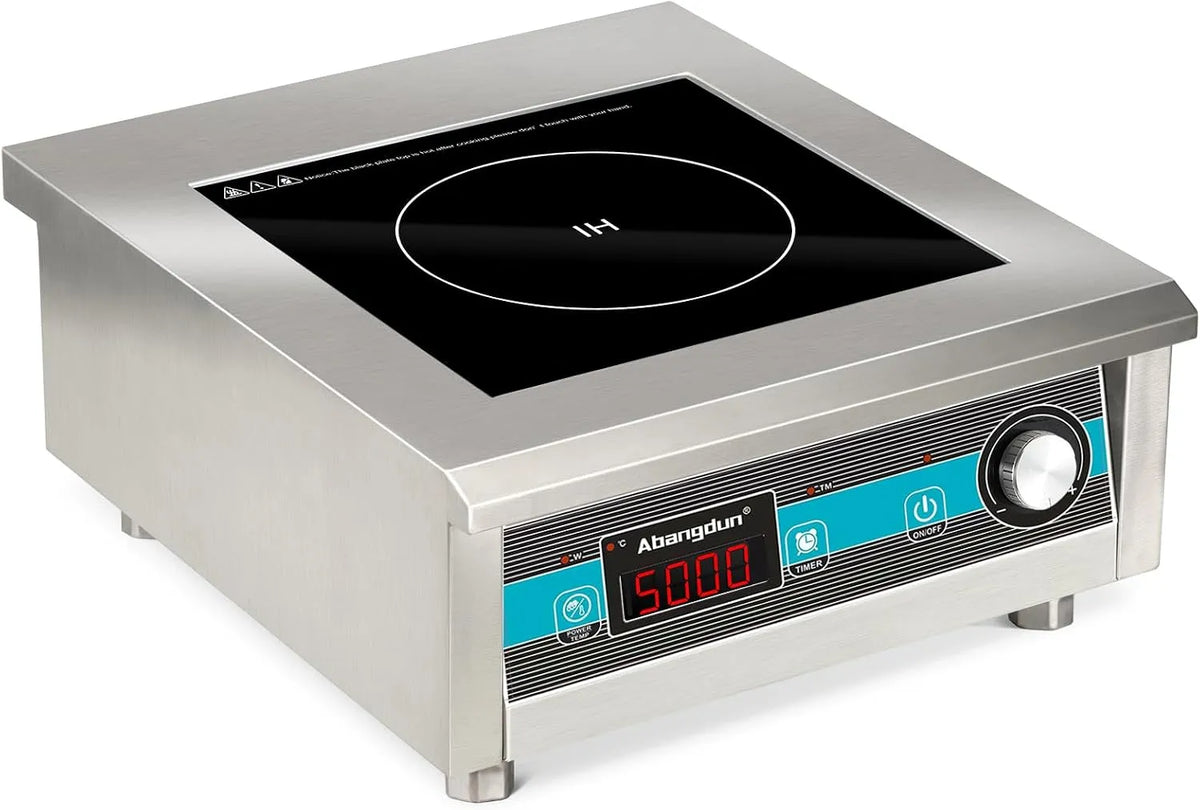 Inductiekookplaat, 5000 W, 220 V, 240 V, 20 standen, roestvrijstalen behuizing, timer, Commerciële, professionele commerciële met 20 standen