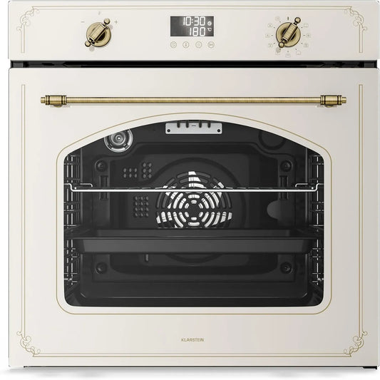 Klarstein elektrische oven, 60 cm, 11 standen, Victoria Pyro 60 cm, 76 liter inbouwoven, retro design, pyrolytische reiniging